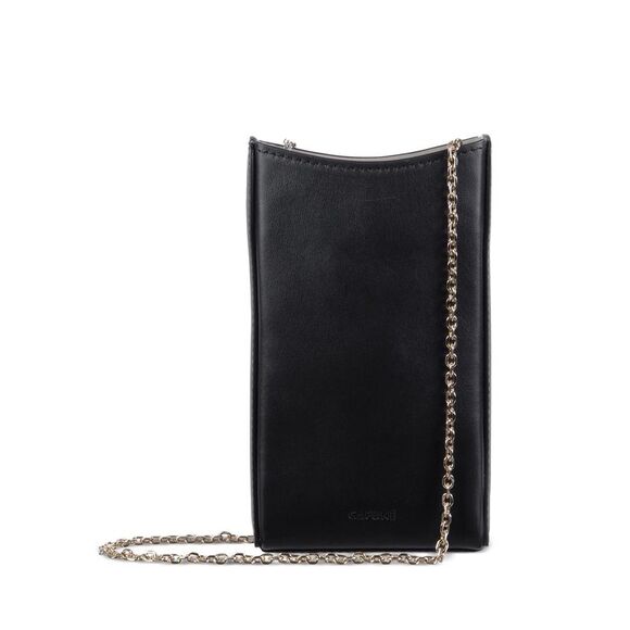 CAFUNE Handbags - CAFUNE Women's Black Leather Chain Strap Phone Pouch